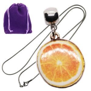 Orange Slice Pendant Necklace with Gift Pouch, Playful Citrus Pendant